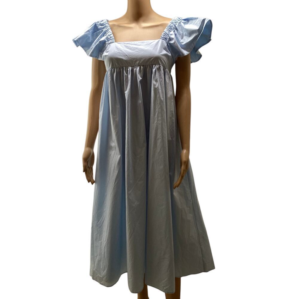 H & M Baby Blue Maxi Ruffle short sleeve dress women’s Small